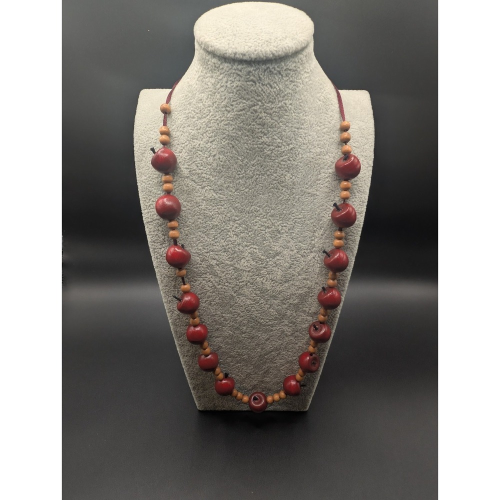 Wooden Apple Necklace Beaded Fruit Teacher Gift
